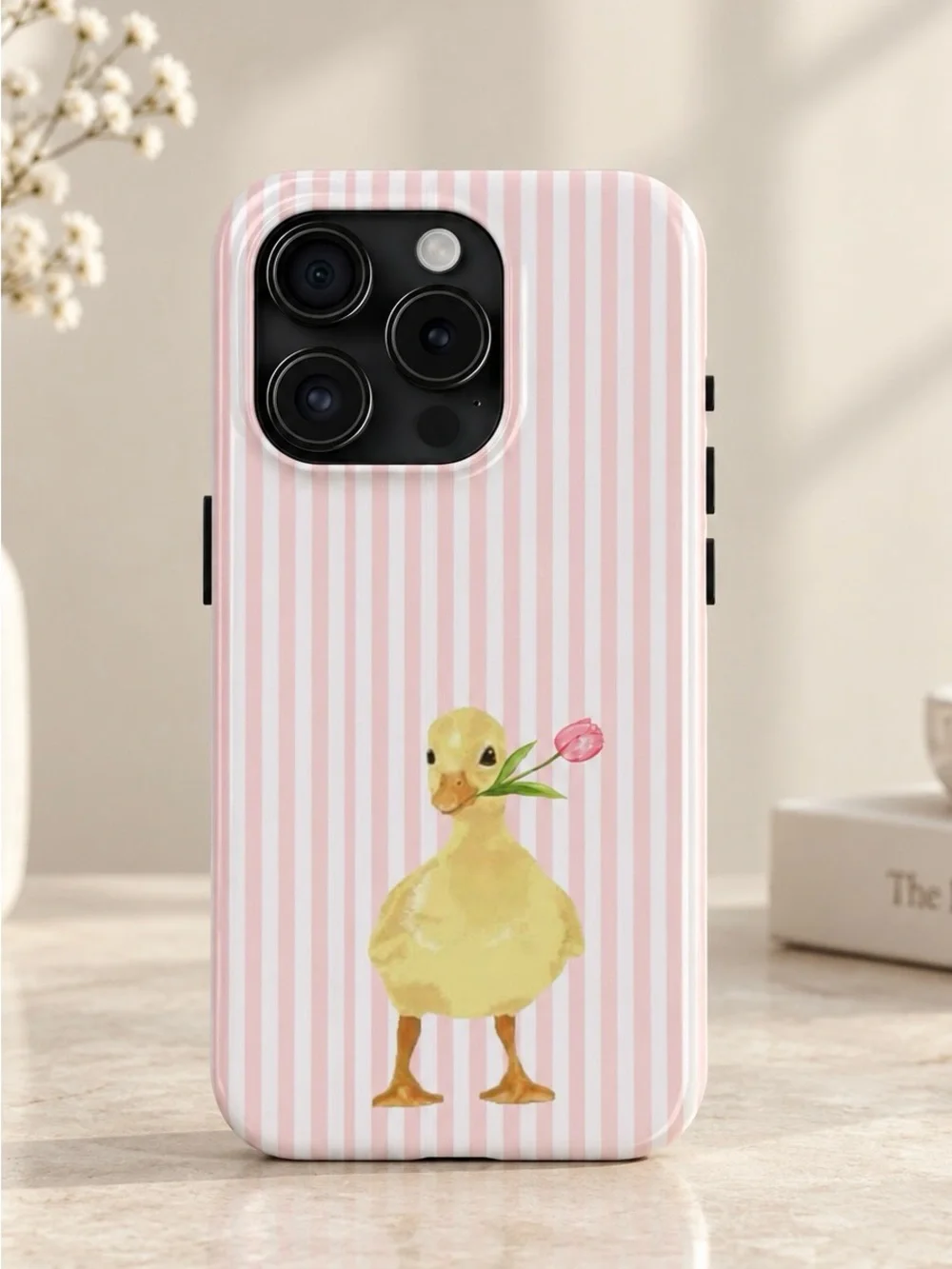 Cute Duckling Tulip Pink Stripe Coquette Cottagecore Tough Phone Case